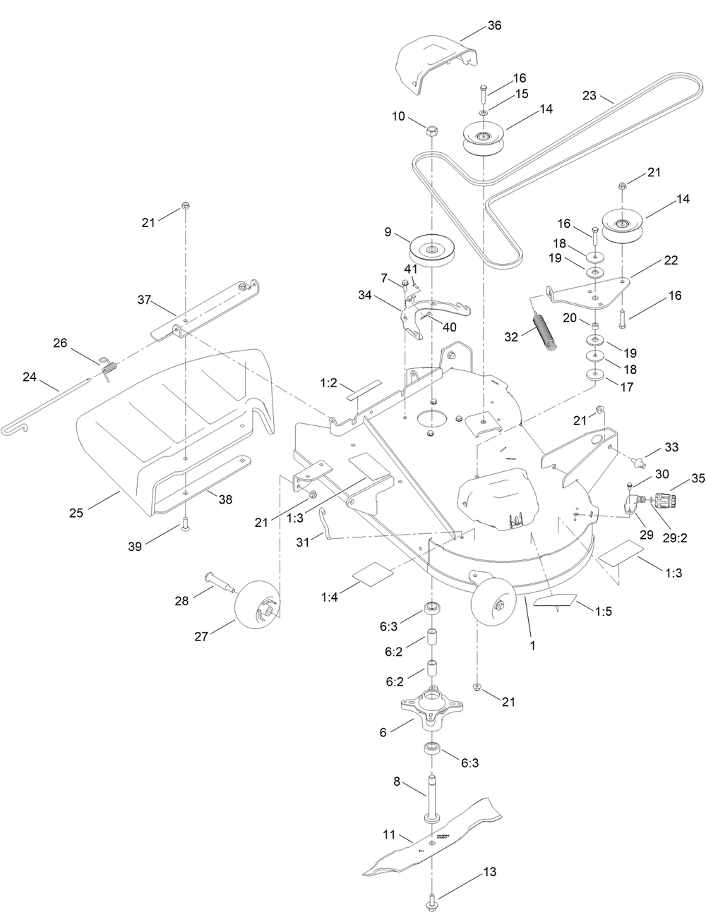 34in Deck And Decal Assembly Diagram and Parts List for 75734 414557042 - 999999999 Toro Lawn Tractor