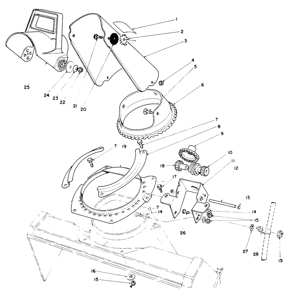 Discharge Chute Assembly Diagram and Parts List for 38185 9000001 - 9999999 Toro Snow Blower