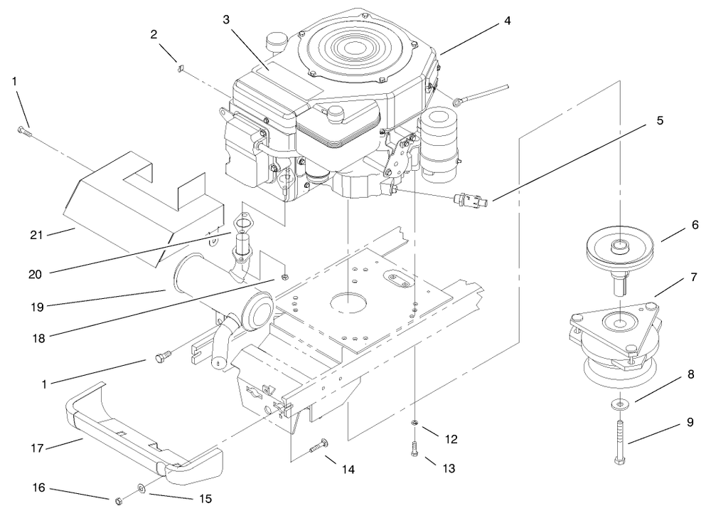 Single Cyl. Engine, Muffler, & Pto Assembly Diagram and Parts List for 72070 9900001 - 9999999 Toro Lawn Tractor