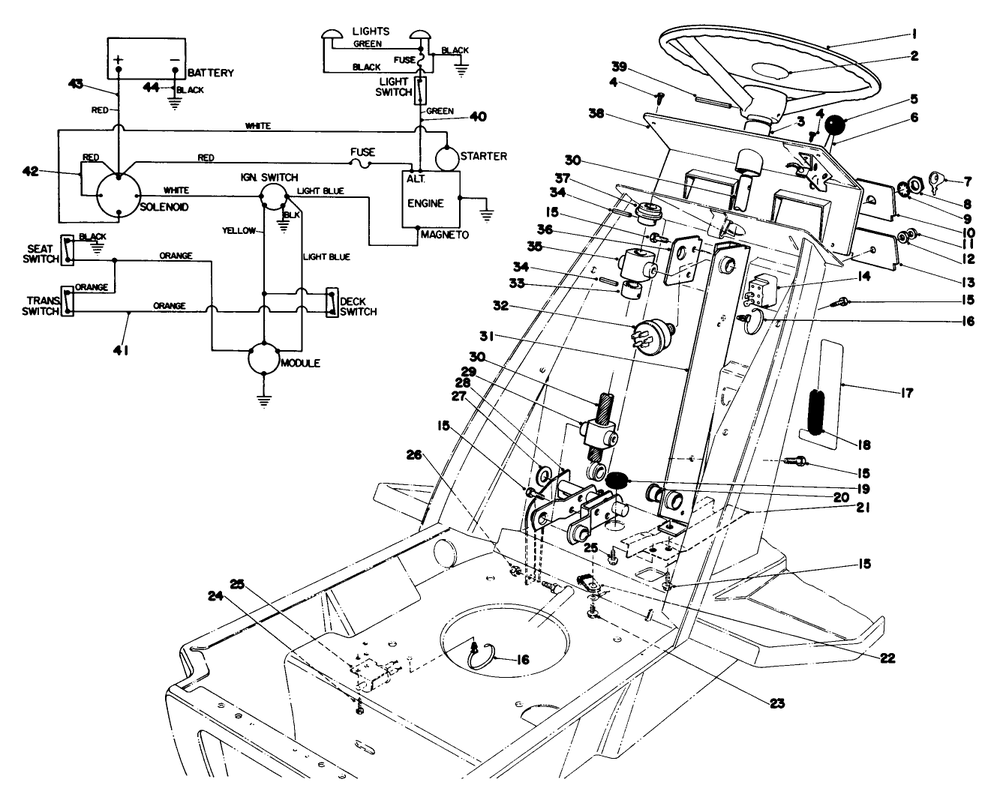 Steering Wheel & Dash Assembly Diagram and Parts List for 57356 8000001 - 8999999 Toro Lawn Tractor