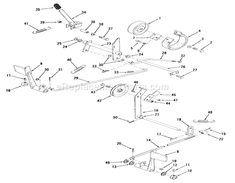Clutch, Brake and Speed Control Linkage Diagram and Parts List for 01-11B803 1980 Toro Lawn Tractor