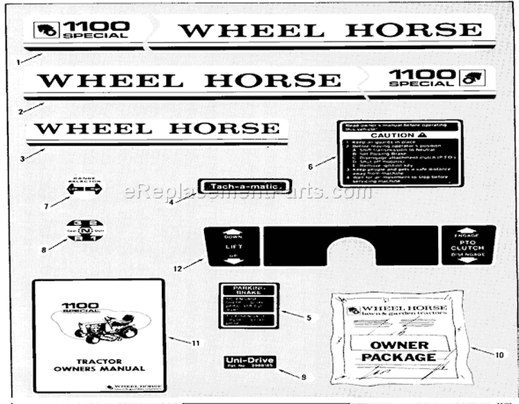 Decals Diagram and Parts List for 01-11B803 1980 Toro Lawn Tractor
