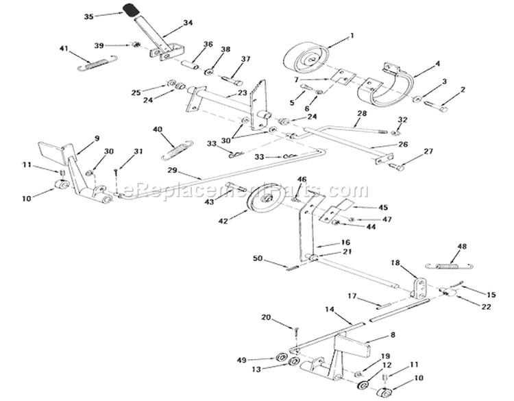 Clutch, Brake and Motion Control Linkage Diagram and Parts List for 01-11B804 1981 Toro Lawn Tractor