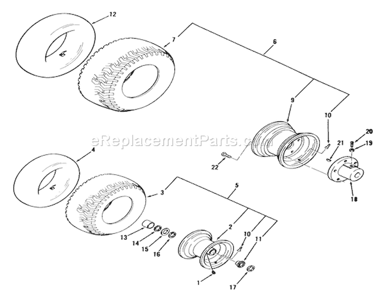 Wheels and Tires Diagram and Parts List for 01-11B804 1981 Toro Lawn Tractor