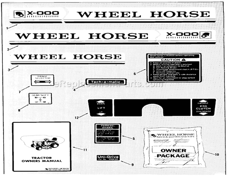Decals Diagram and Parts List for 01-11B804 1981 Toro Lawn Tractor