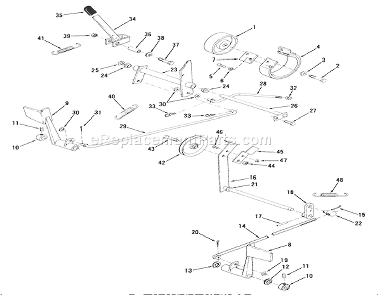 Clutch and Brake Linkage Diagram and Parts List for 01-14E801 1983 Toro Lawn Tractor
