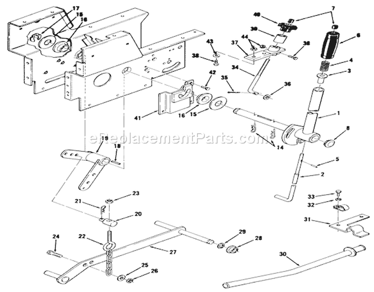 Lift Linkage Diagram and Parts List for 01-14E801 1983 Toro Lawn Tractor