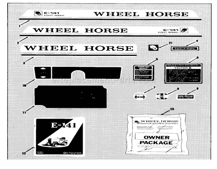 Decals Diagram and Parts List for 01-14E801 1983 Toro Lawn Tractor