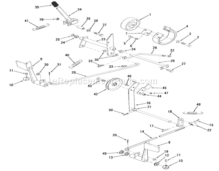 Clutch, Brake and Speed Control Linkage Diagram and Parts List for 01-10K802 1981 Toro Lawn Tractor