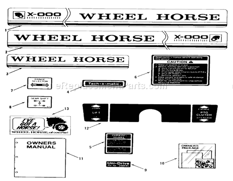 Decals Diagram and Parts List for 01-16KH01 1982 Toro Lawn Tractor