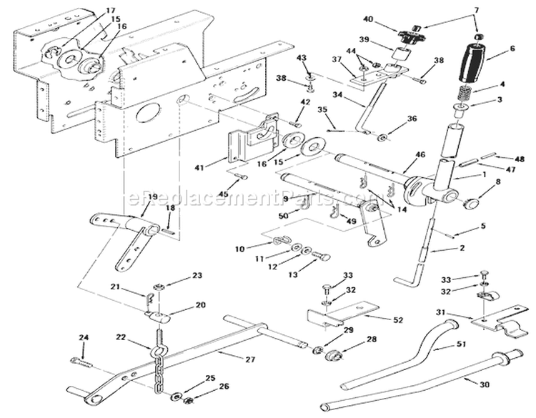 Lift Linkage Diagram and Parts List for 01-16KE02 1981 Toro Lawn Tractor