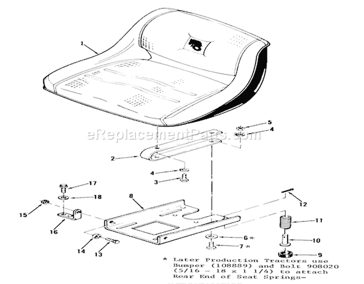 Seat Diagram and Parts List for 01-16KE02 1981 Toro Lawn Tractor