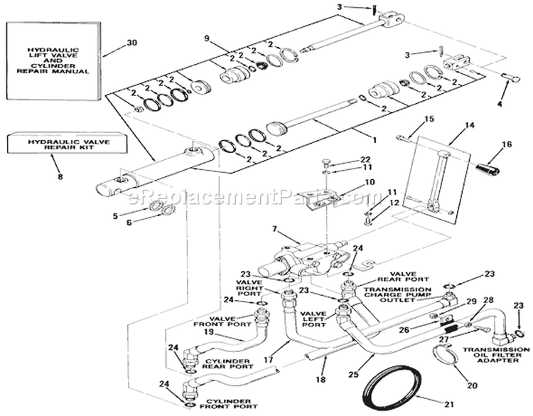 Hydraulic System Diagram and Parts List for 01-14KE03 1982 Toro Lawn Tractor