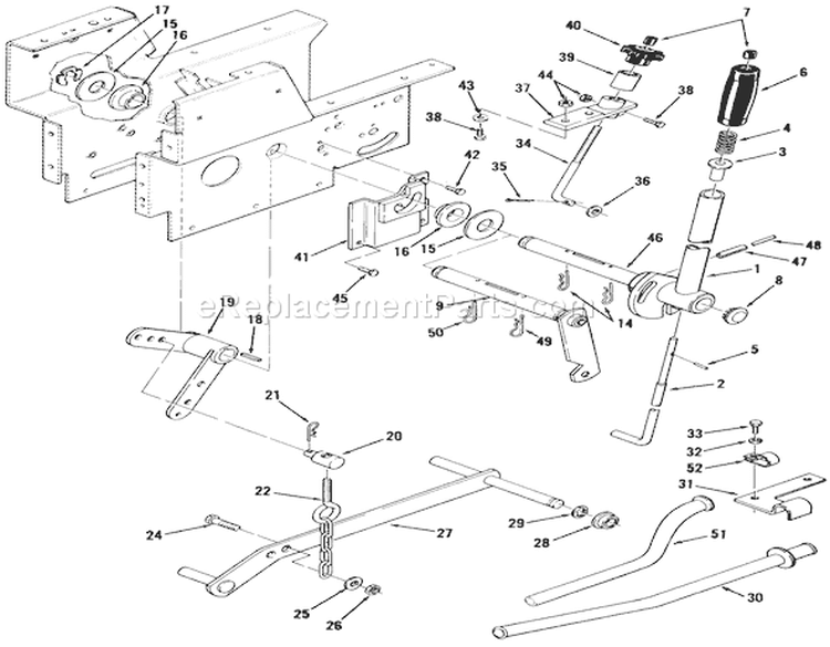 Lift Linkage Diagram and Parts List for 01-10K803 1982 Toro Lawn Tractor