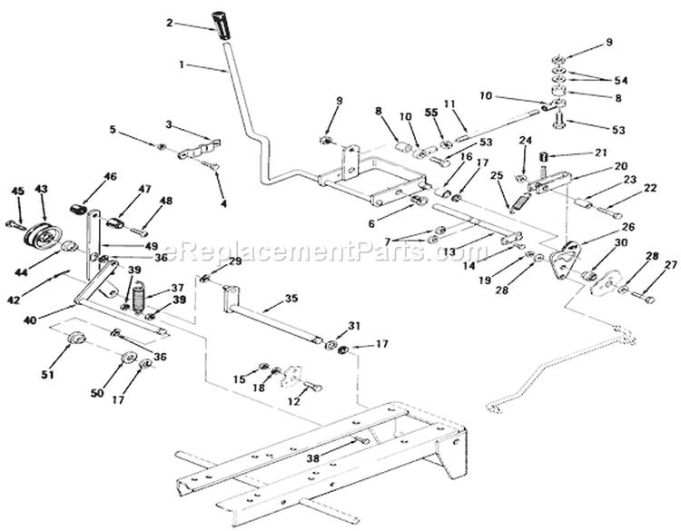 Clutch, Brake and Speed Control Linkage Diagram and Parts List for 01-14KE03 1982 Toro Lawn Tractor