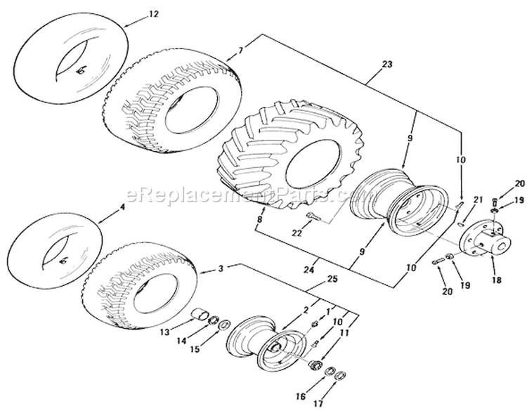 Wheels and Tires Diagram and Parts List for 01-10K803 1982 Toro Lawn Tractor