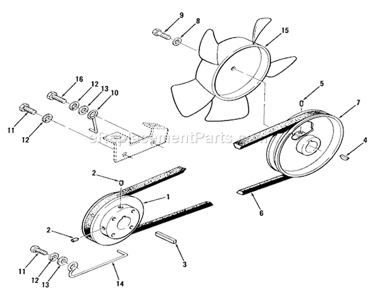 Drive Belt and Pulleys Diagram and Parts List for 01-10K803 1982 Toro Lawn Tractor