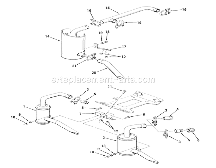 Exhaust System Diagram and Parts List for 01-17K801 1980 Toro Lawn Tractor