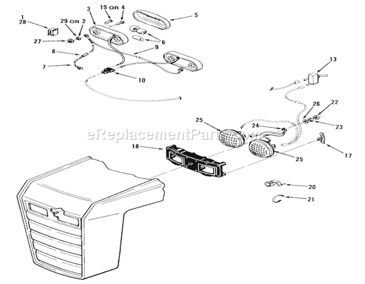 Head And Tail Lights Diagram and Parts List for 01-19KE01 1982 Toro Lawn Tractor