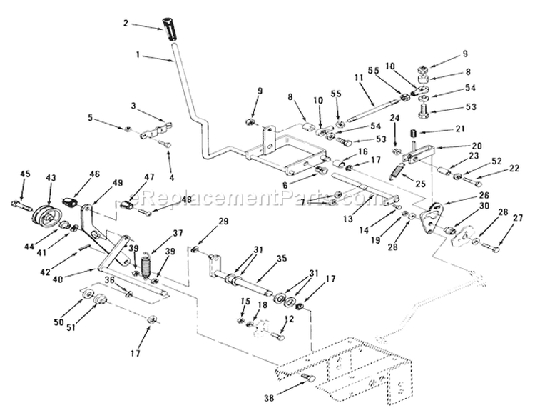 Clutch, Brake And Motion Control Linkage Diagram and Parts List for 01-19KE01 1982 Toro Lawn Tractor