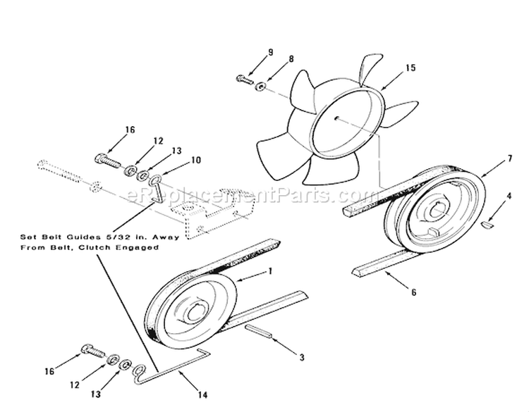 Drive Belt And Pulleys Diagram and Parts List for 01-19KE01 1982 Toro Lawn Tractor