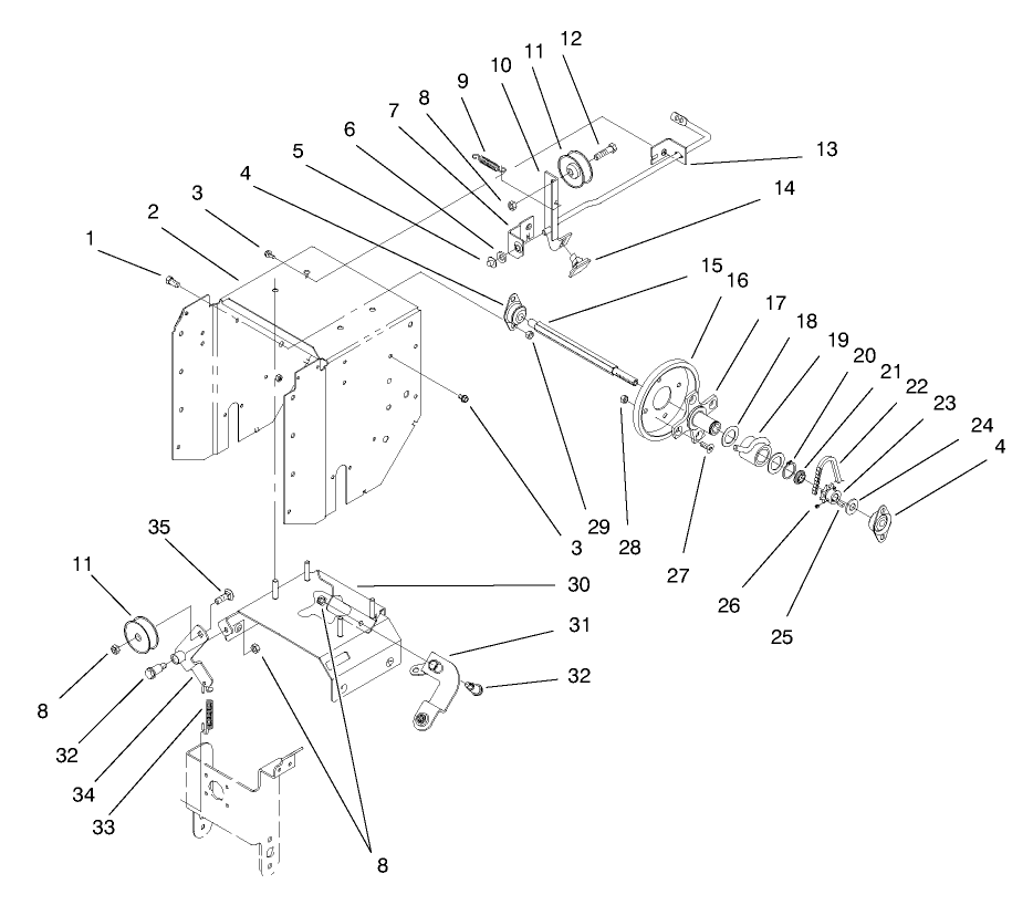 Upper Traction Assembly Diagram and Parts List for 38083 7900001 - 7999999 Toro Snow Blower