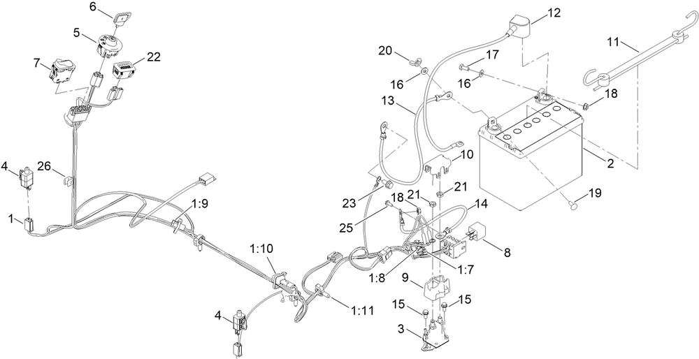 Electrical Assembly Diagram and Parts List for 76530 418300000 - 418499999 Toro Lawn Tractor
