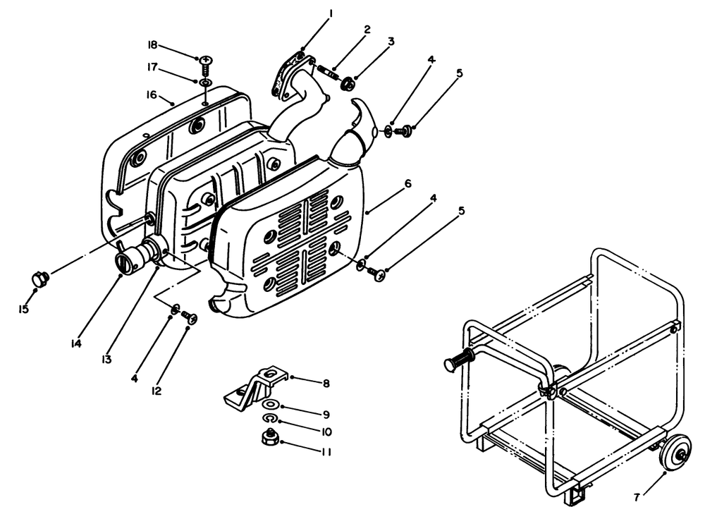 Exhaust Assembly Diagram and Parts List for 62030 3000001 - 3999999 Toro Generator