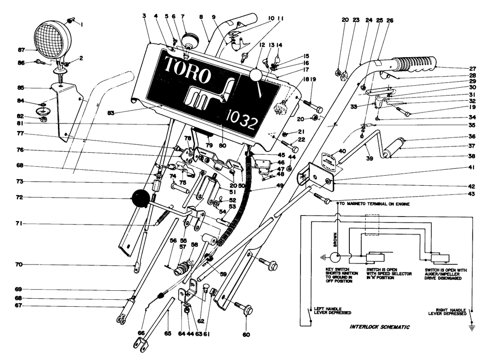 Handle Assembly Diagram and Parts List for 31995 6000001 - 6999999 Toro Snow Blower