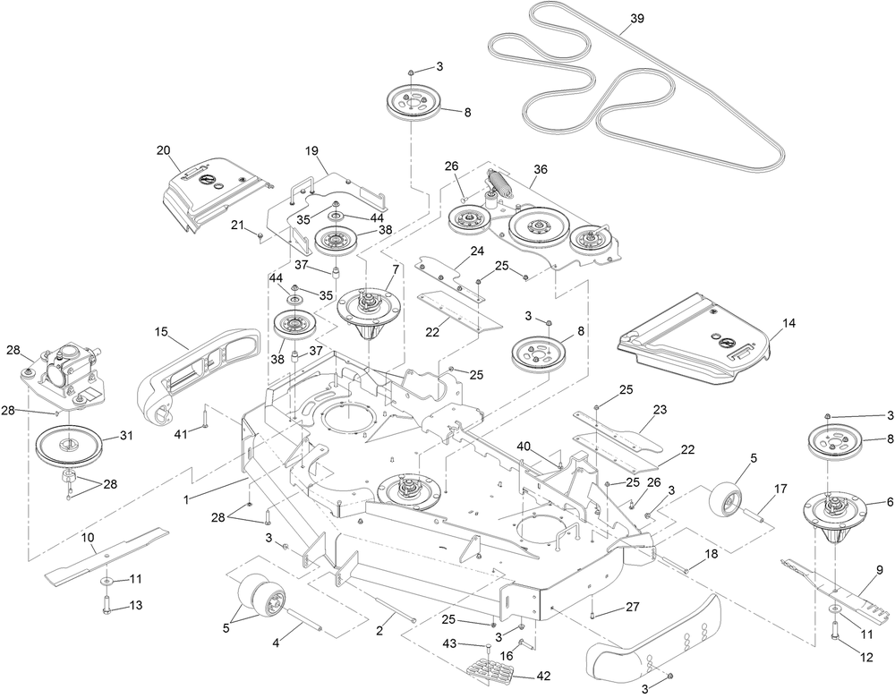 Deck Assembly Diagram and Parts List for 74064 400000000-402252594 Toro Lawn Tractor