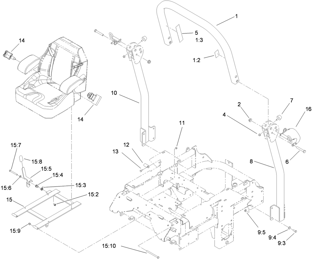 Roll-Over Protection System Assembly Diagram and Parts List for 74274 (312000001-312999999)(2012) Toro Lawn Mower