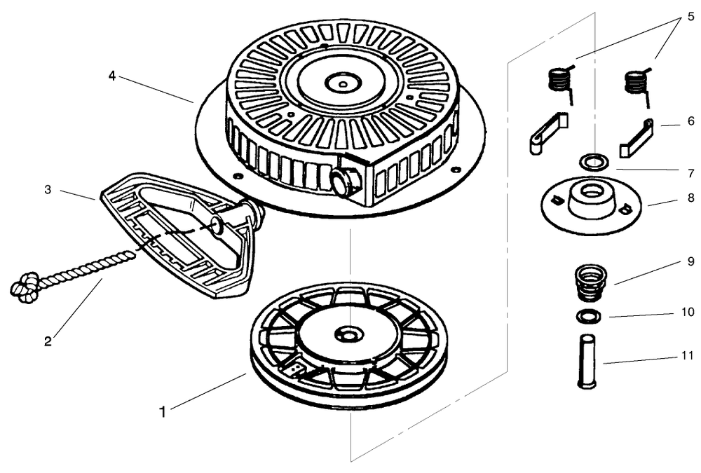 Recoil Starter Tecumseh #590733 (Optional) Diagram and Parts List for 38542 99000001 - 99999999 Toro Snow Blower