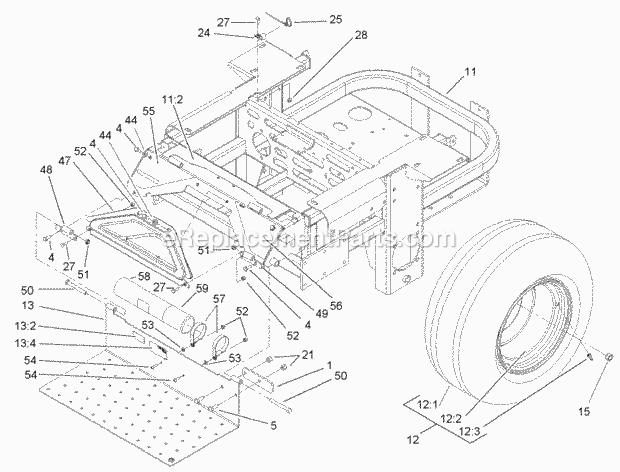 Main Frame Assembly Diagram and Parts List for 74250 240000001-240999999 Toro Lawn Mower