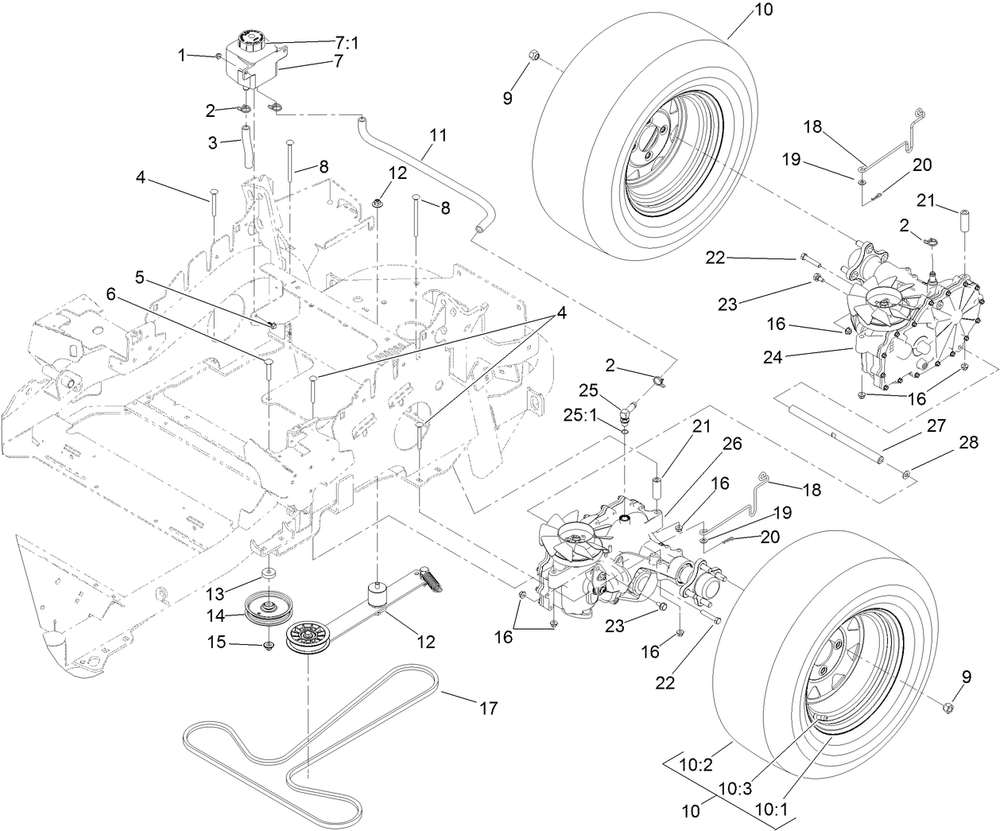 Hydro Drive System Assembly Diagram and Parts List for 74141TE (312000001-312999999)(2012) Toro Lawn Mower