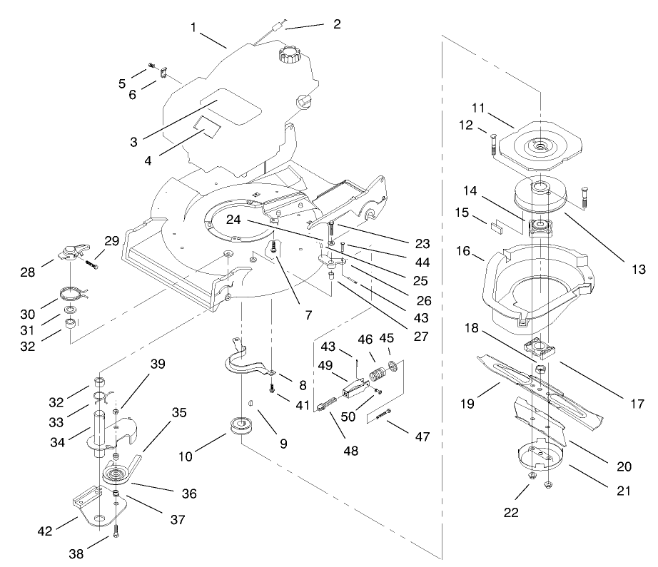 Blade Brake Clutch Assembly Diagram and Parts List for 22157 8900001 - 8999999 Toro Lawn Mower