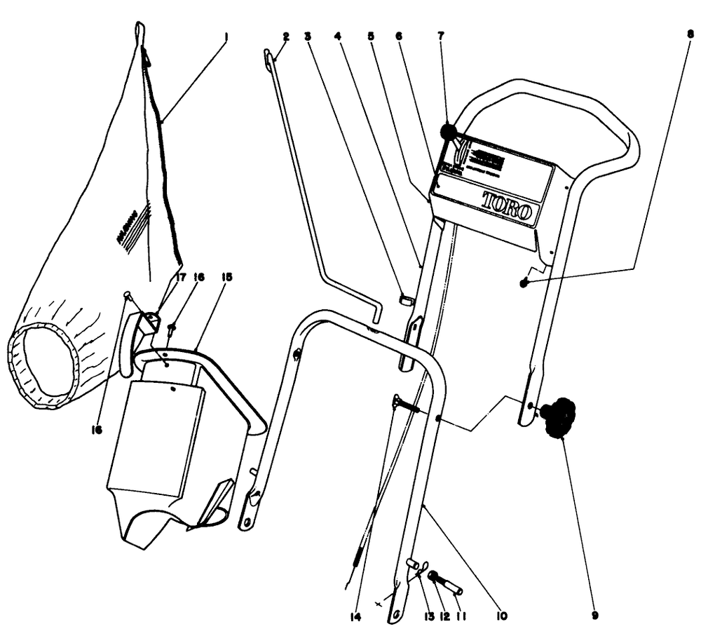 Handle Assembly Diagram and Parts List for 19400 6000001 - 6999999 Toro Lawn Mower