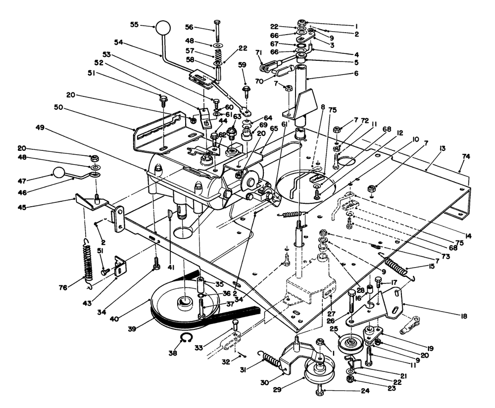 Transmission & Linkage Assembly Diagram and Parts List for 56133 2000001 - 2999999 Toro Lawn Tractor