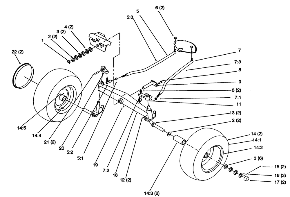 Front Axle Diagram and Parts List for 72063 4900001 - 4999999 Toro Lawn Tractor