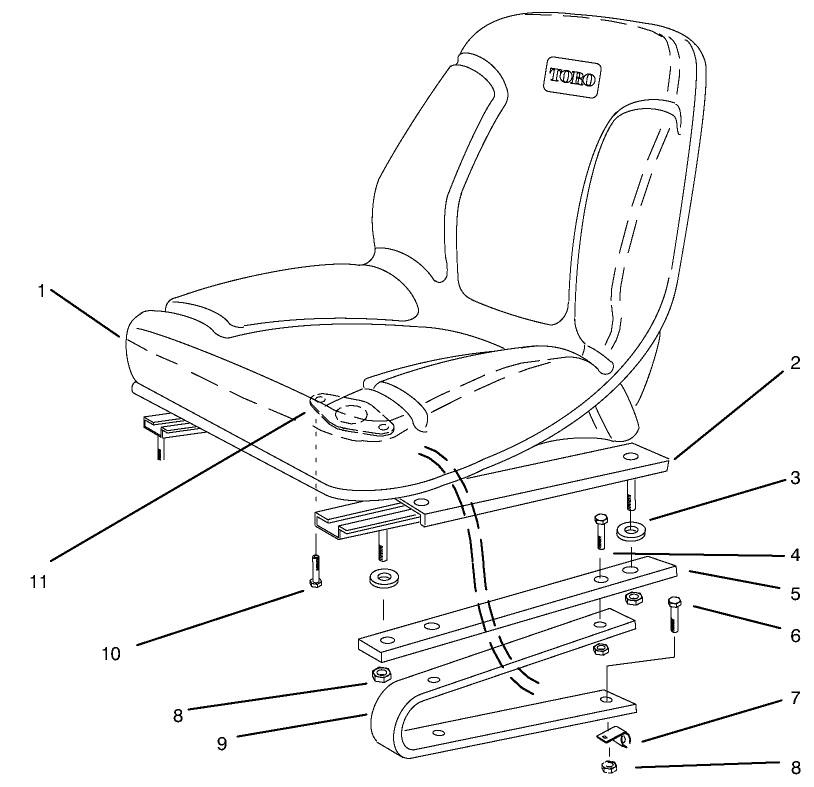 Seat Assembly Diagram and Parts List for 30612 990001 - 999999 Toro Lawn Tractor