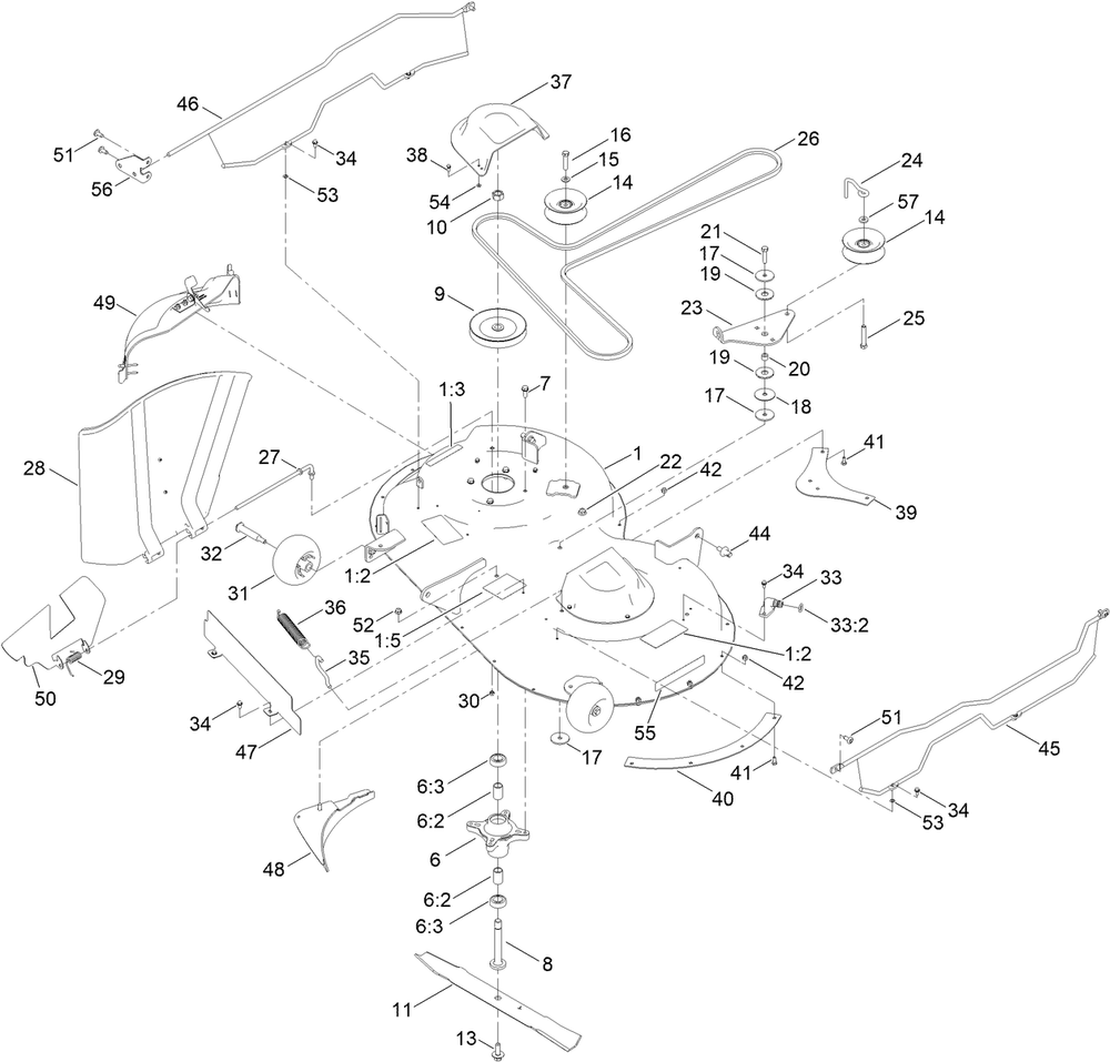 42 Inch Deck And Decal Assembly Diagram and Parts List for 74687 412456714 - 412456763 Toro Lawn Tractor