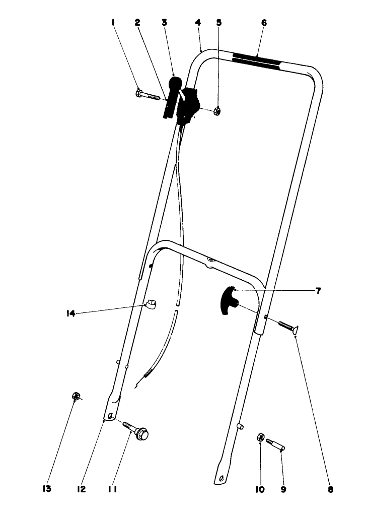Handle Assembly Diagram and Parts List for 16360 0000001 - 0999999 Toro Lawn Mower