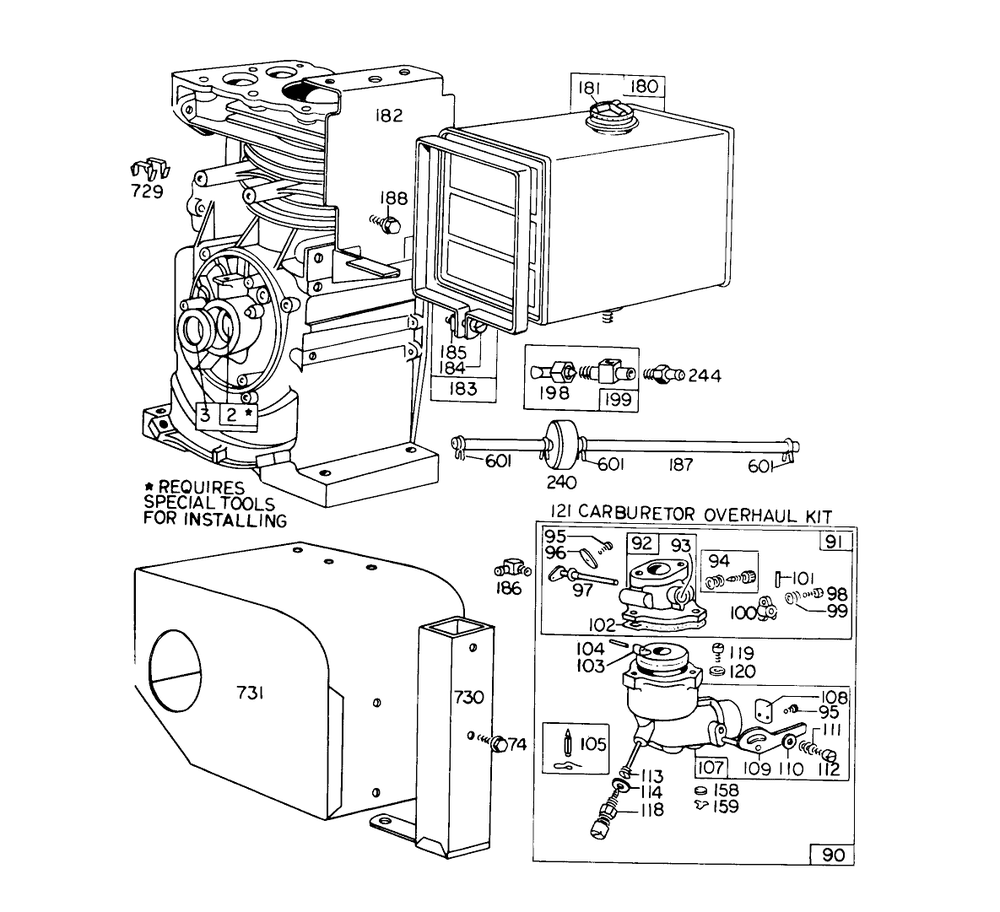 Carburetor Assembly Diagram and Parts List for 31323 4000001 - 4999999 Toro Snow Blower