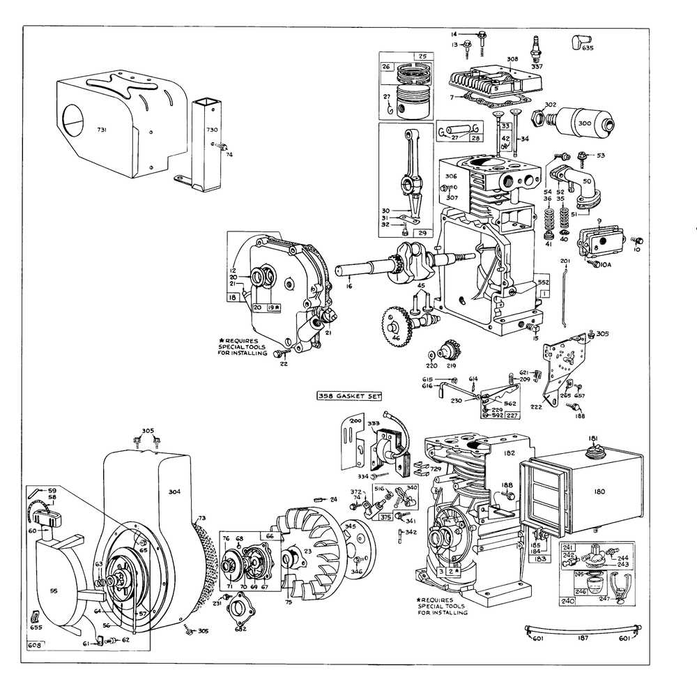 Engine Model 170402 (Recoil) Diagram and Parts List for 31600 0000001 - 0999999 Toro Snow Blower