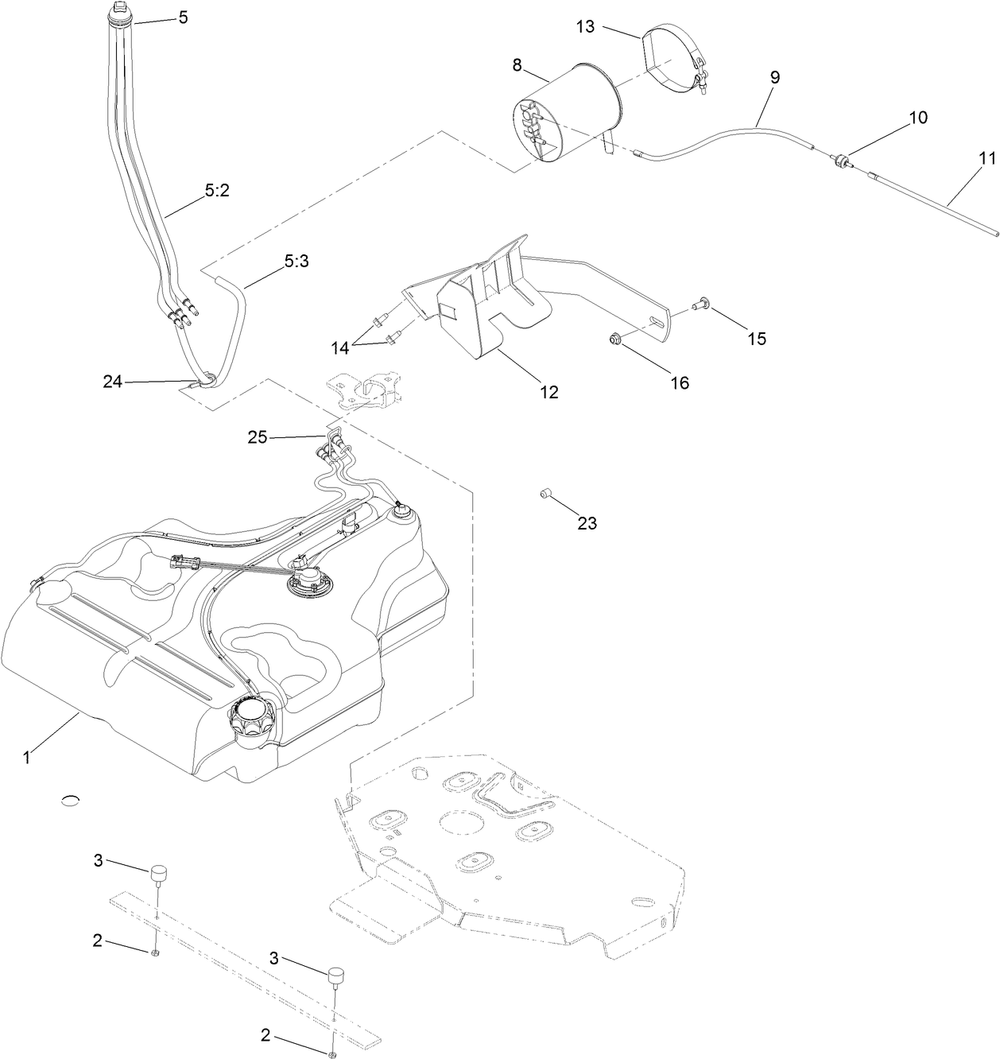 Fuel System Assembly Diagram and Parts List for 74943 400000000-402099999 Toro Lawn Tractor