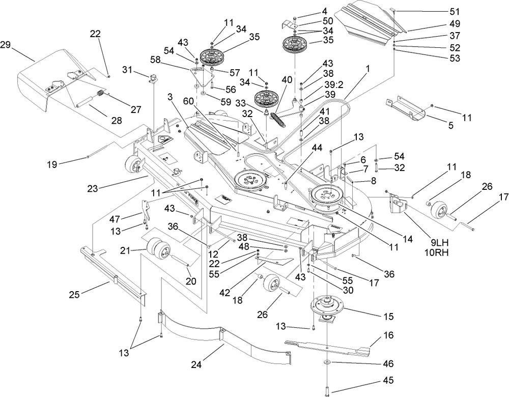 Deck Assembly Diagram and Parts List for 74274 (270000001-270999999)(2007) Toro Lawn Mower