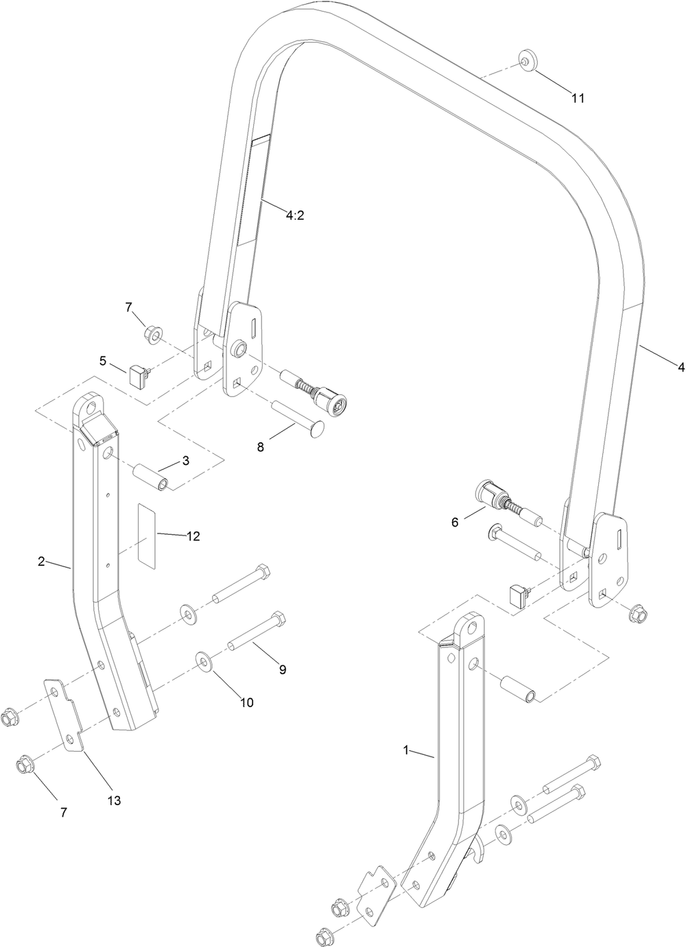 Roll-Over Protection System Assembly No. 116-0230 Diagram and Parts List for 72942TE 411000000 - 413999999 Toro Lawn Tractor
