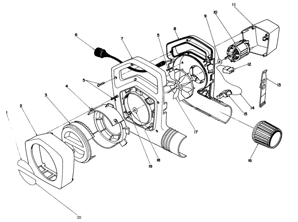 Blower Assembly Diagram and Parts List for 51535 6000001 - 6999999 Toro Leaf Blower / Vacuum