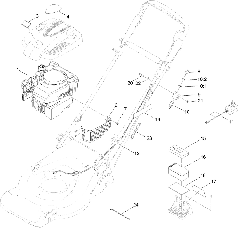 Engine And Electrical Assembly Diagram and Parts List for 20952 316000001 - 316999999 Toro Lawn Mower