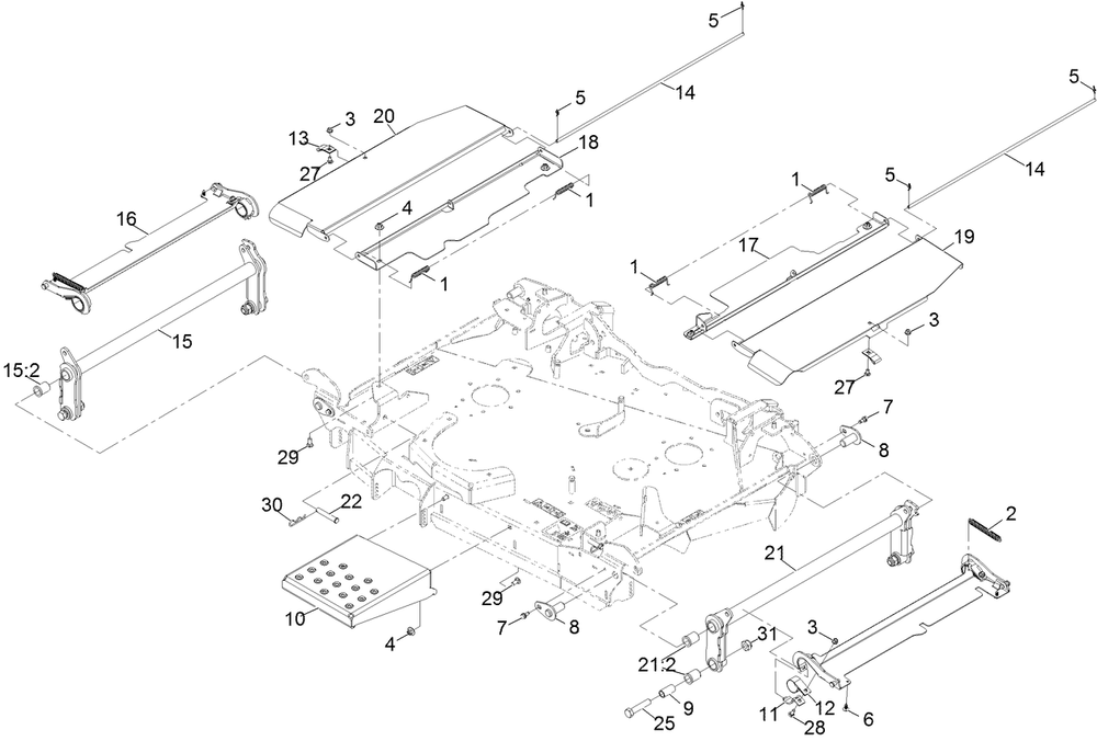 Center Deck Guard Assembly Diagram and Parts List for 74096 403247447-999999999 Toro Lawn Tractor