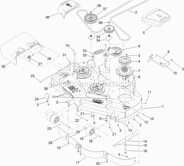 Deck Assembly Diagram and Parts List for 74901CP 311000001-311999999 Toro Lawn Mower